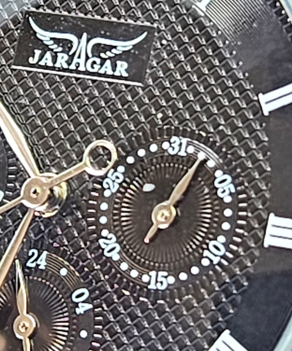 Jaragar Sport Mens Watch Black Dial Roman Numerals New Designer Style Wristwatch