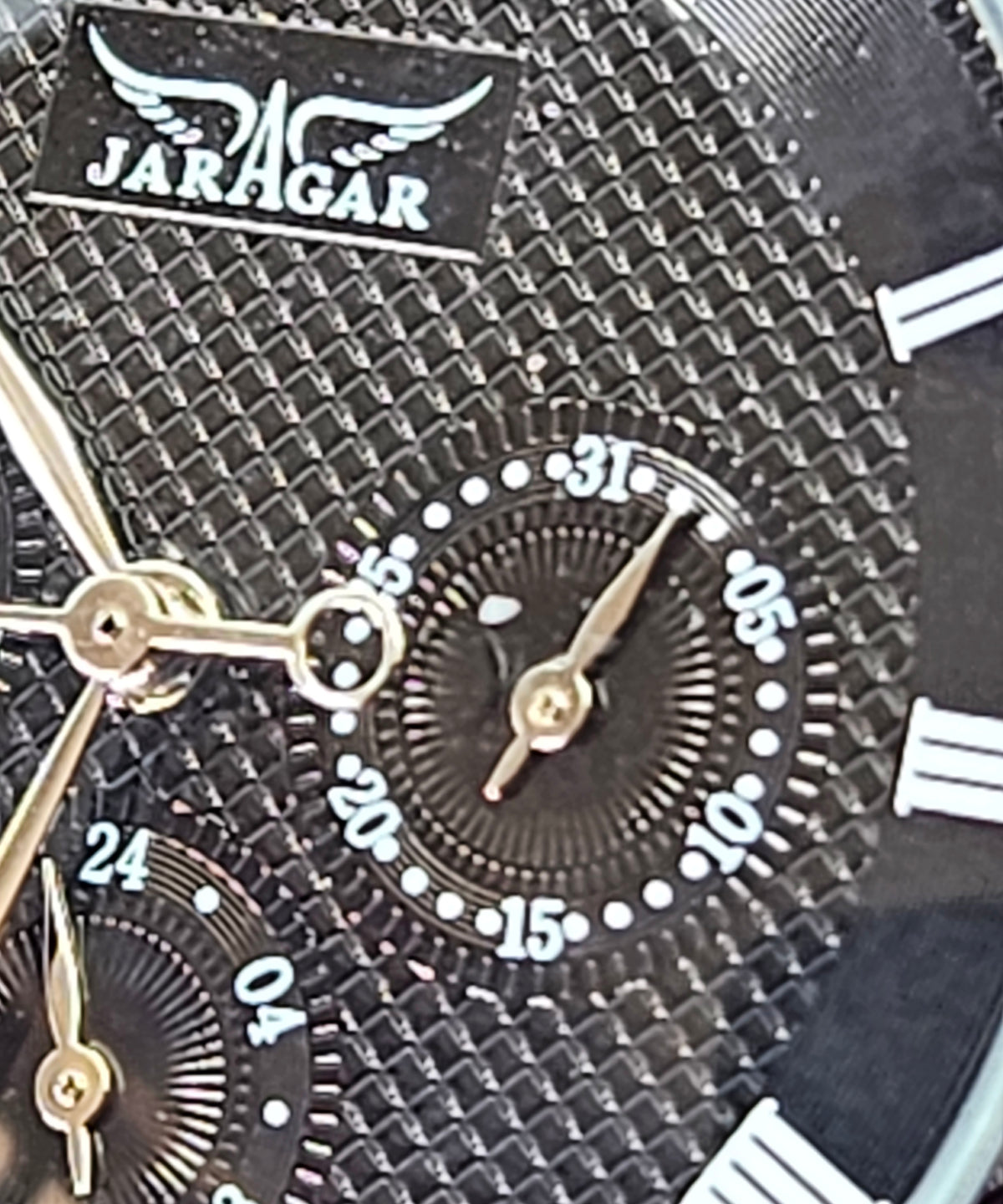 Jaragar Sport Mens Watch Black Dial Roman Numerals New Designer Style Wristwatch