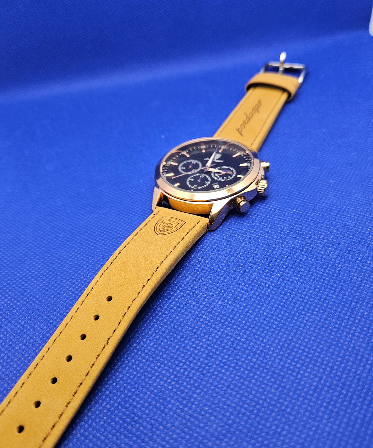 Poedagar Men's Luxury Chronograph Watch | Rose Gold Case & Premium Leather Strap