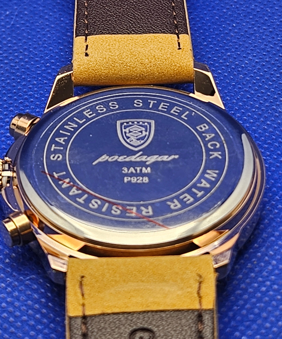 Poedagar Men's Luxury Chronograph Watch | Rose Gold Case & Premium Leather Strap