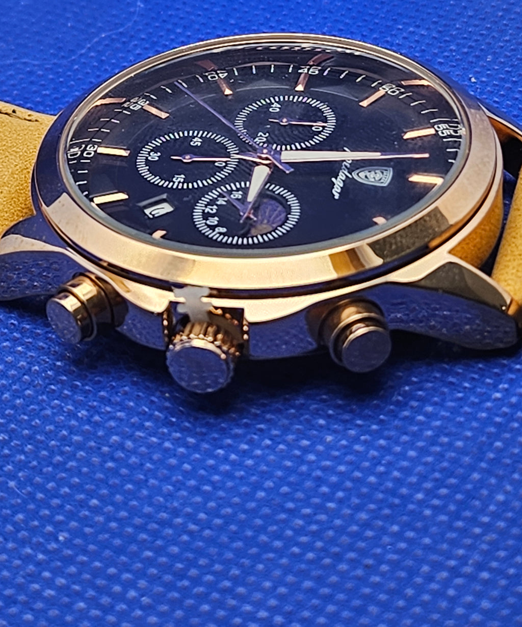 Poedagar Men's Luxury Chronograph Watch | Rose Gold Case & Premium Leather Strap