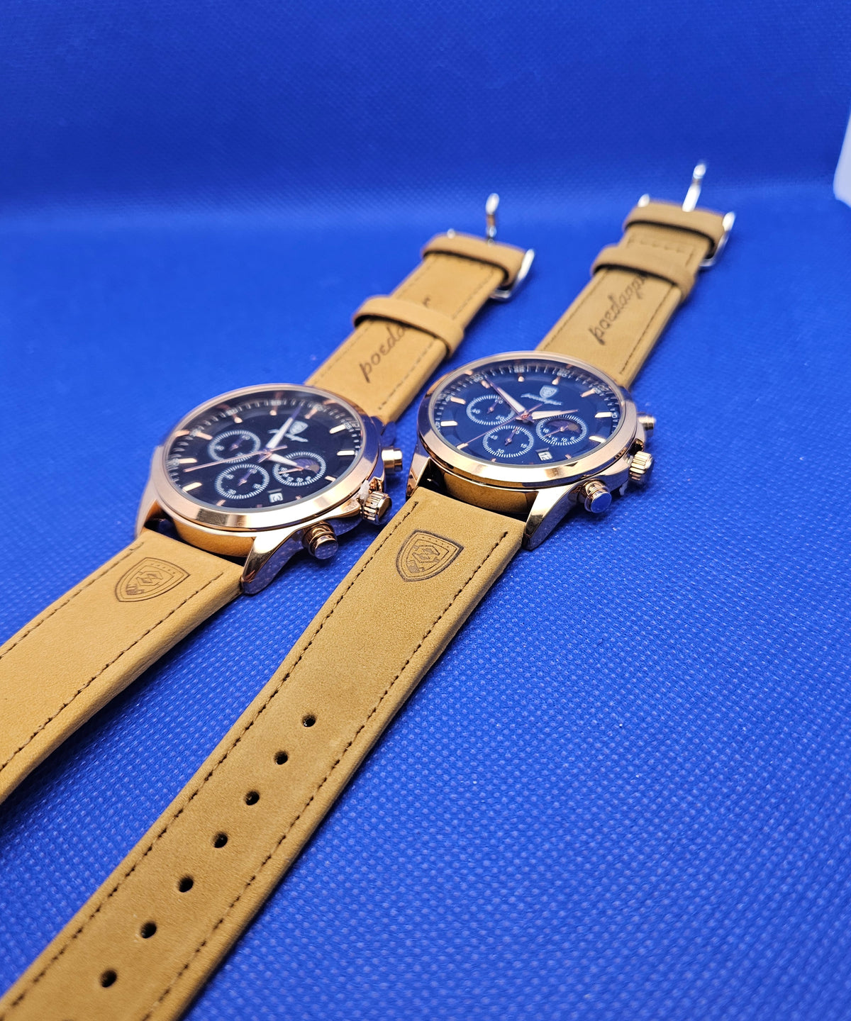 Poedagar Men's Luxury Chronograph Watch | Rose Gold Case & Premium Leather Strap