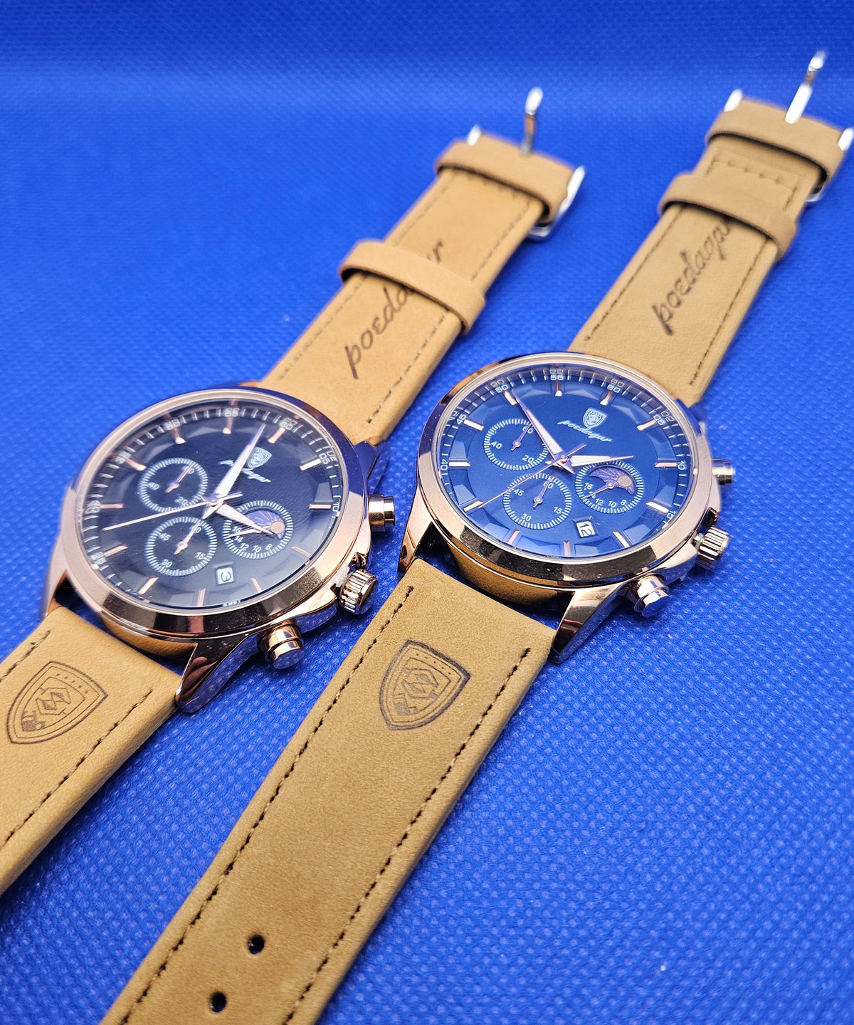 Poedagar Men's Luxury Chronograph Watch | Rose Gold Case & Premium Leather Strap