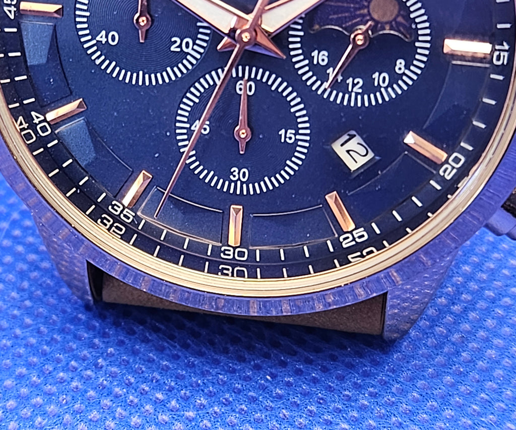 Poedagar Men's Luxury Chronograph Watch | Rose Gold Case & Premium Leather Strap
