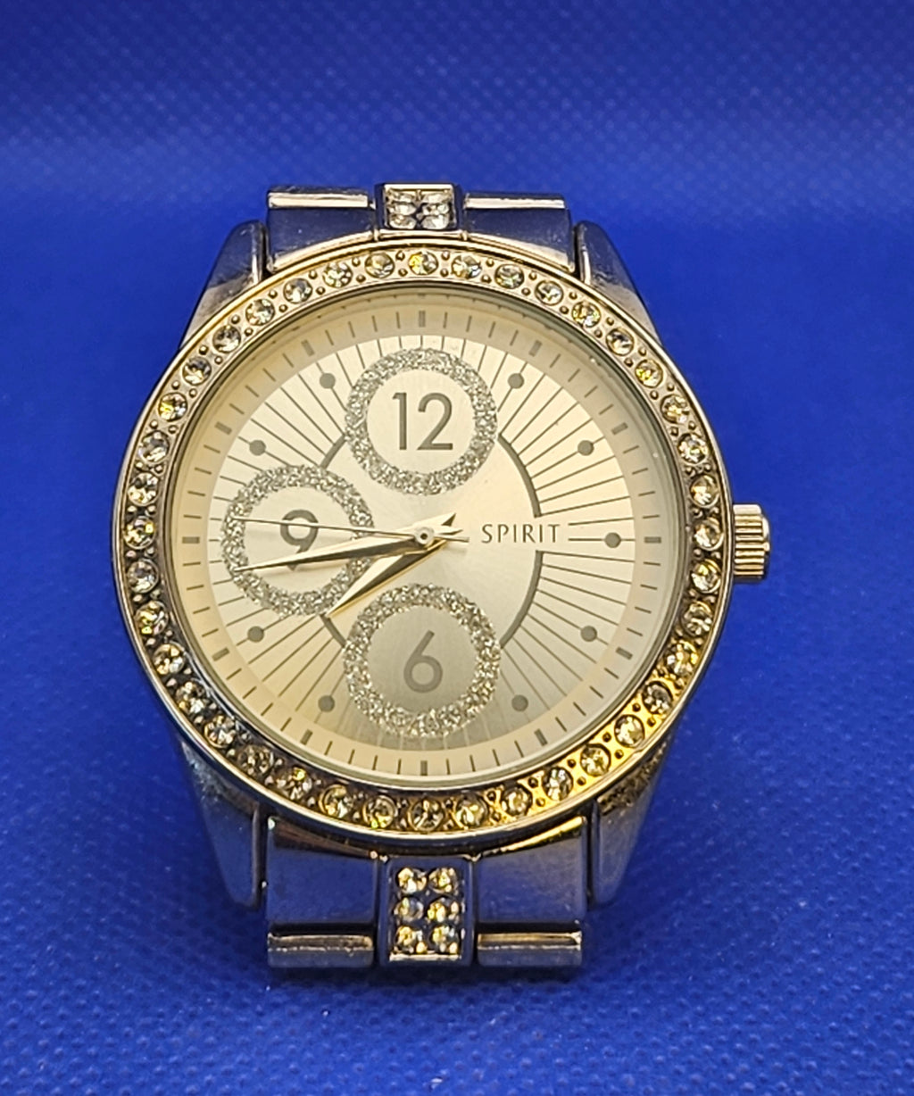 Spirit Ladies Crystal-Set Bezel Quartz Watch — Silver Tone with Glitter Dial