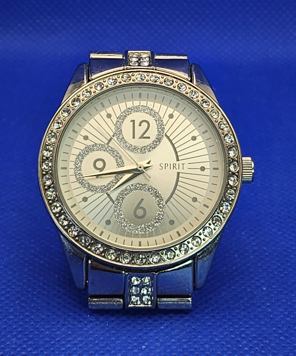Spirit Ladies Crystal-Set Bezel Quartz Watch — Silver Tone with Glitter Dial