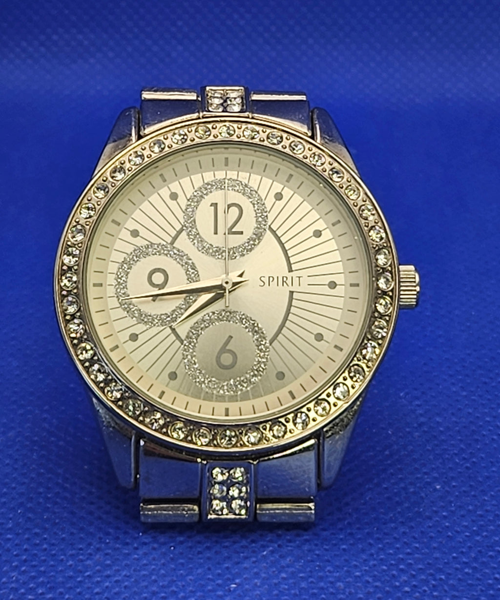 Spirit Ladies Crystal-Set Bezel Quartz Watch — Silver Tone with Glitter Dial