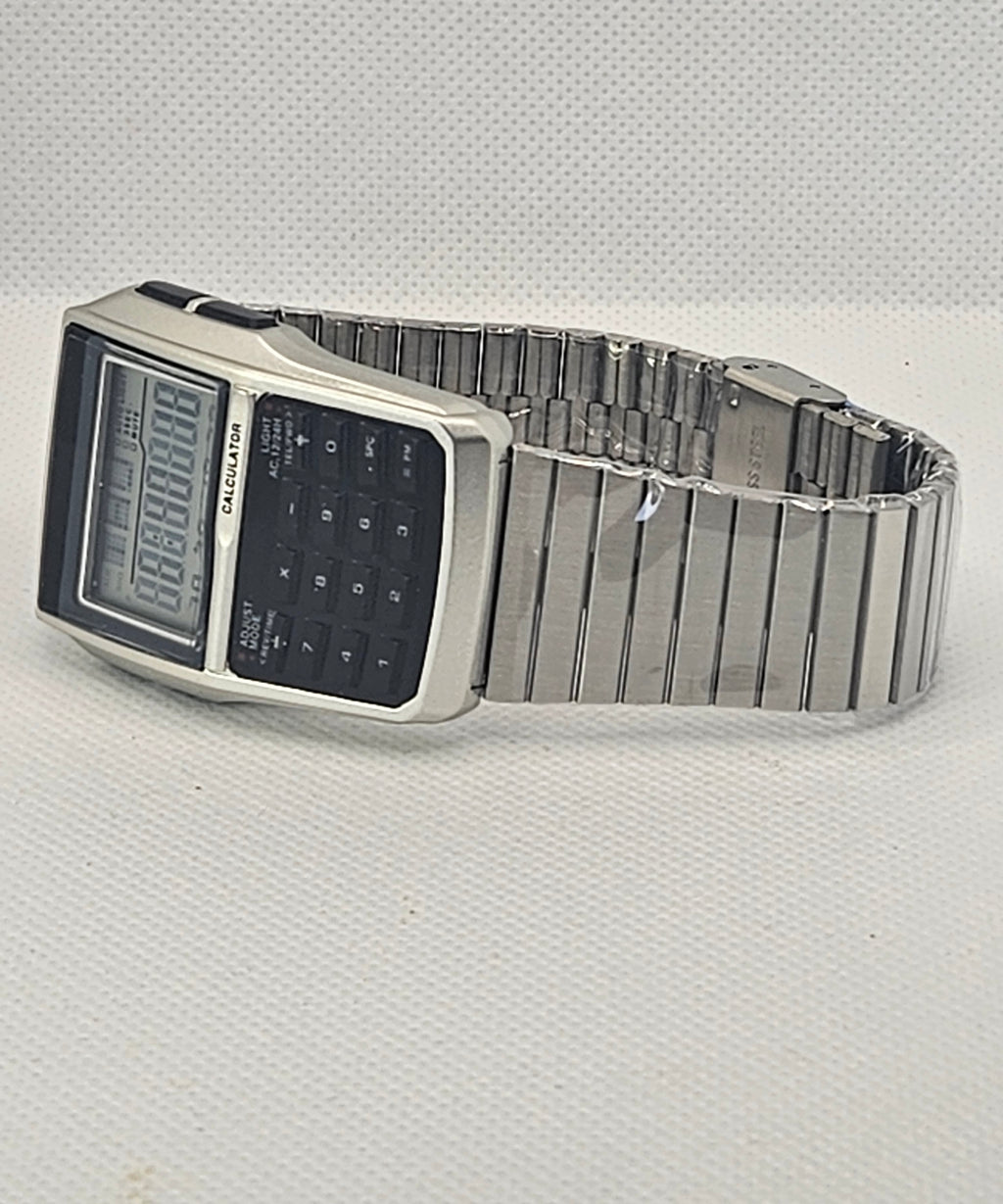 Retro Stainless Steel Digital Calculator Watch – Multifunction Chronograph with Alarm, Stopwatch, Dual Time & LED Backlight