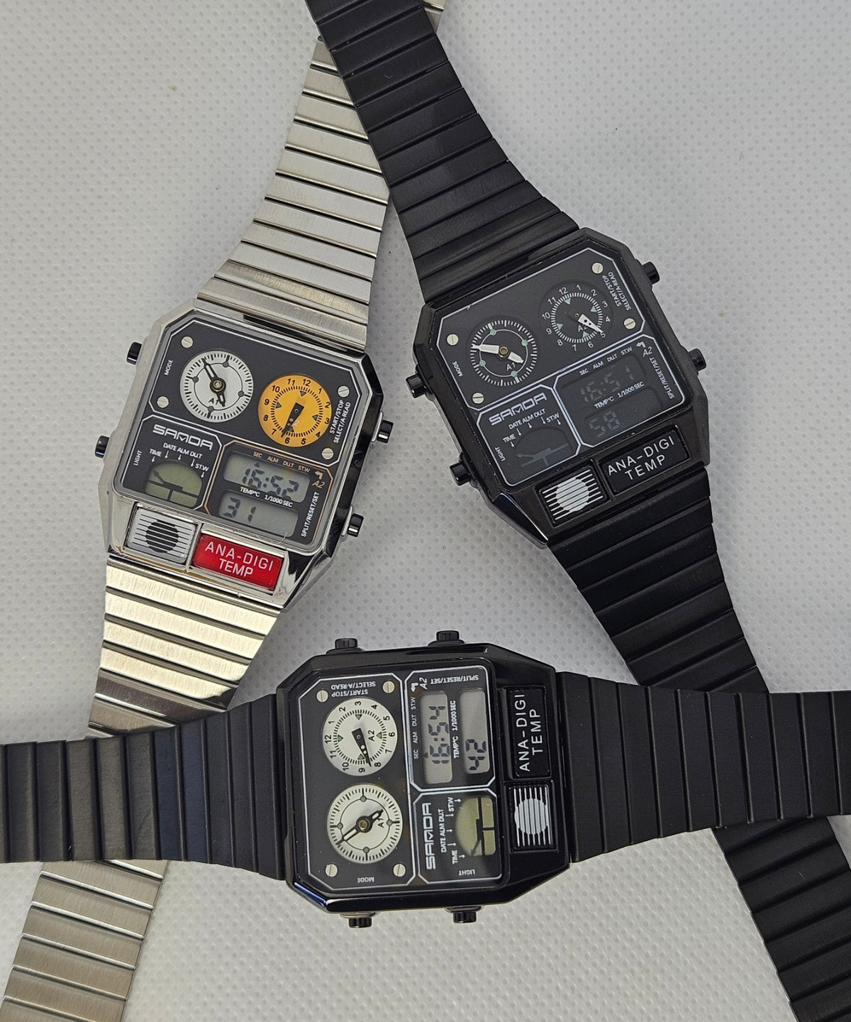 SAMDA Retro Dual-Zone Ana-Digi Temp Watch – Stealth Black Edition