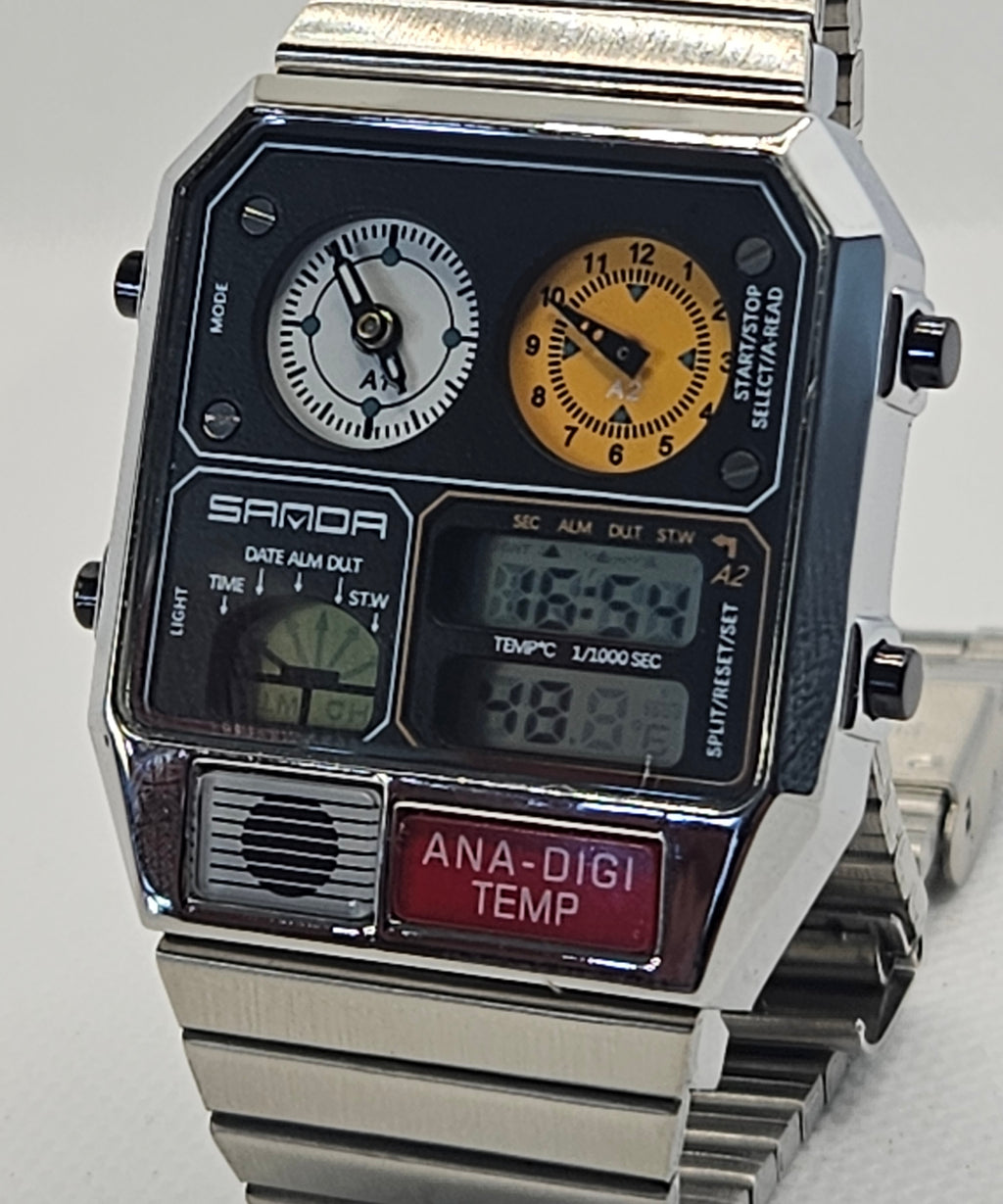 SAMDA Retro Dual-Zone Ana-Digi Temp Watch – Stealth Black Edition