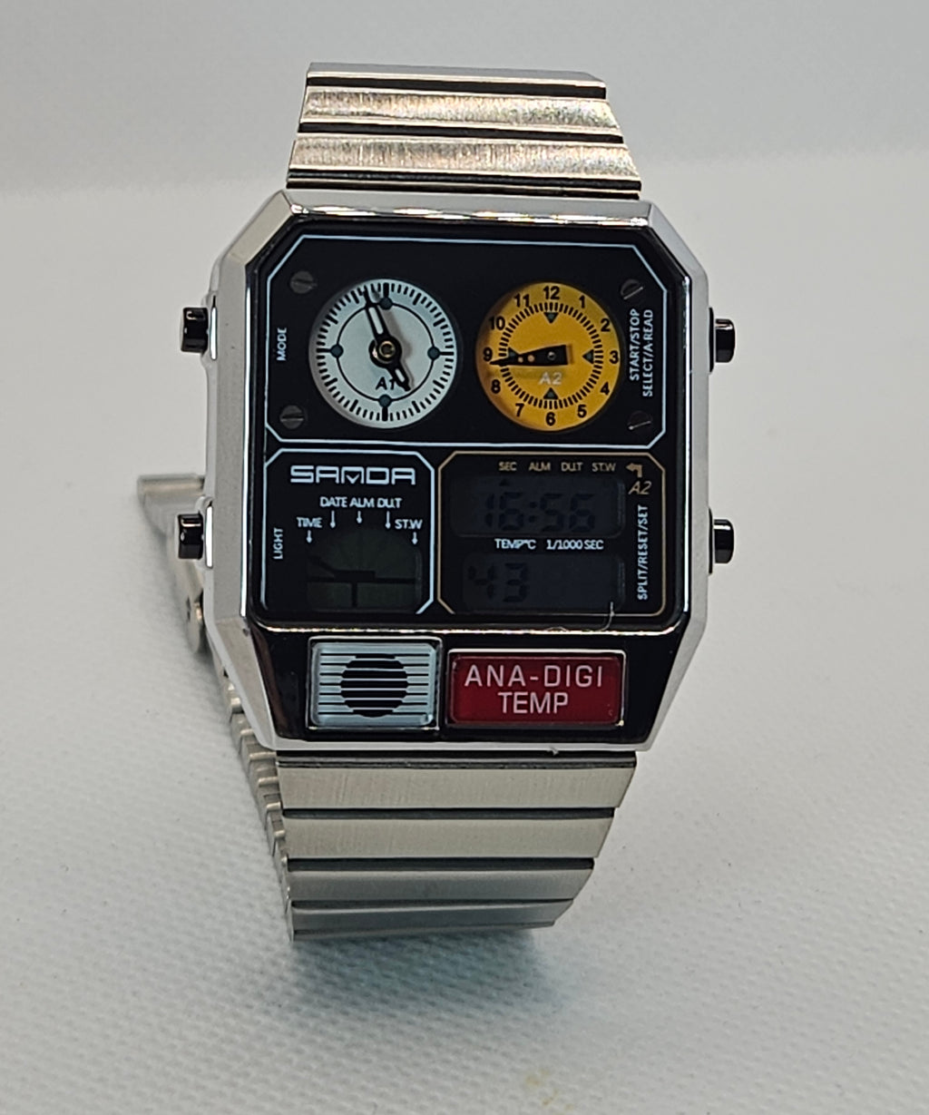 SAMDA Retro Dual-Zone Ana-Digi Temp Watch – Stealth Black Edition