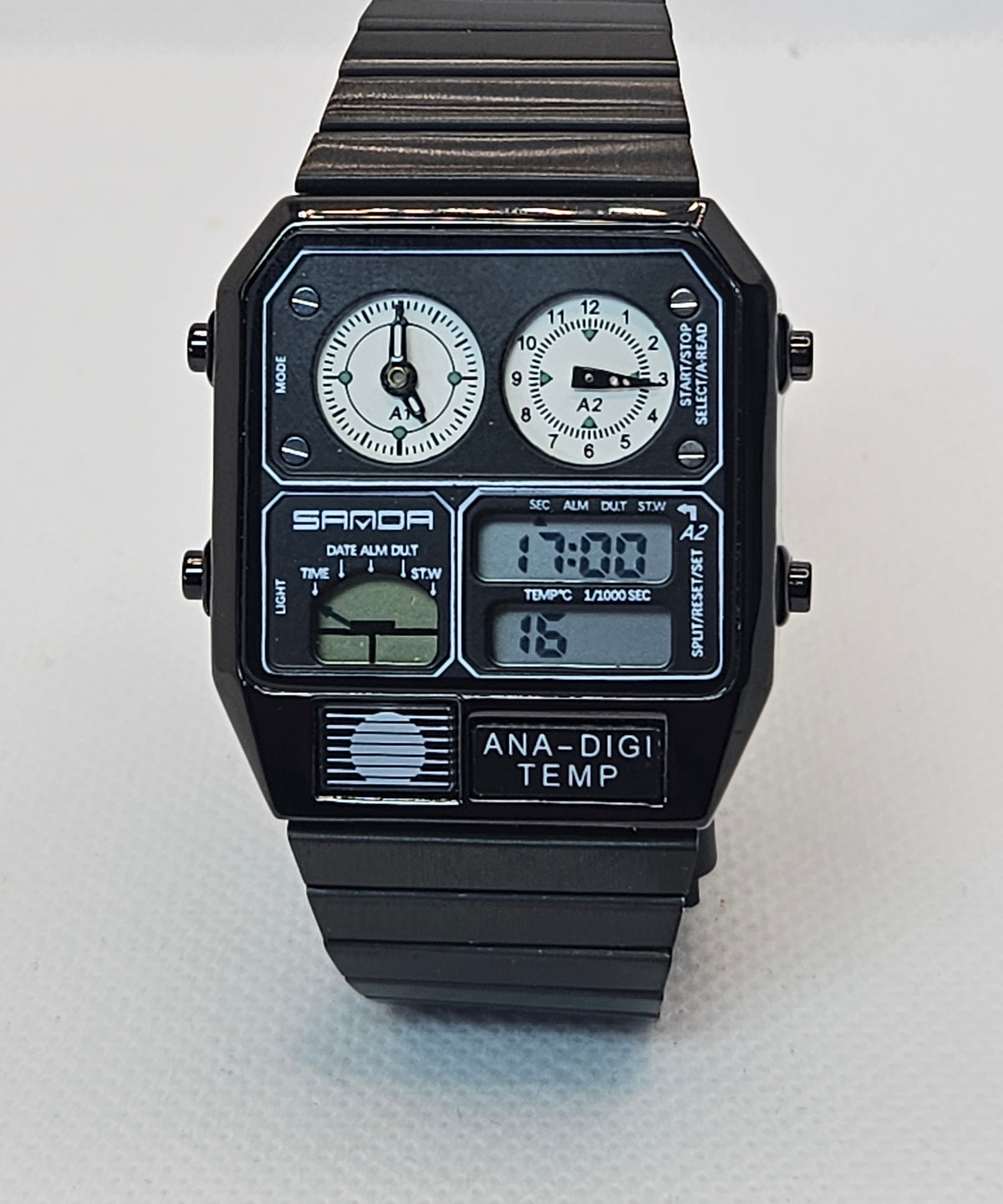 SAMDA Retro Dual-Zone Ana-Digi Temp Watch – Stealth Black Edition