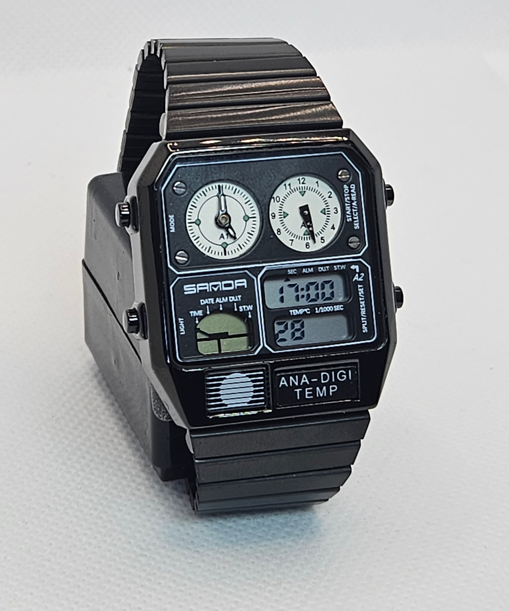 SAMDA Retro Dual-Zone Ana-Digi Temp Watch – Stealth Black Edition