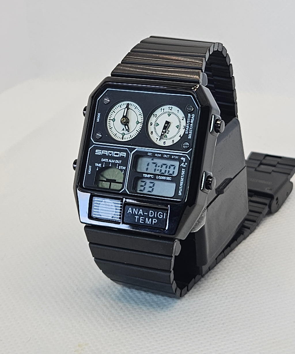 SAMDA Retro Dual-Zone Ana-Digi Temp Watch – Stealth Black Edition