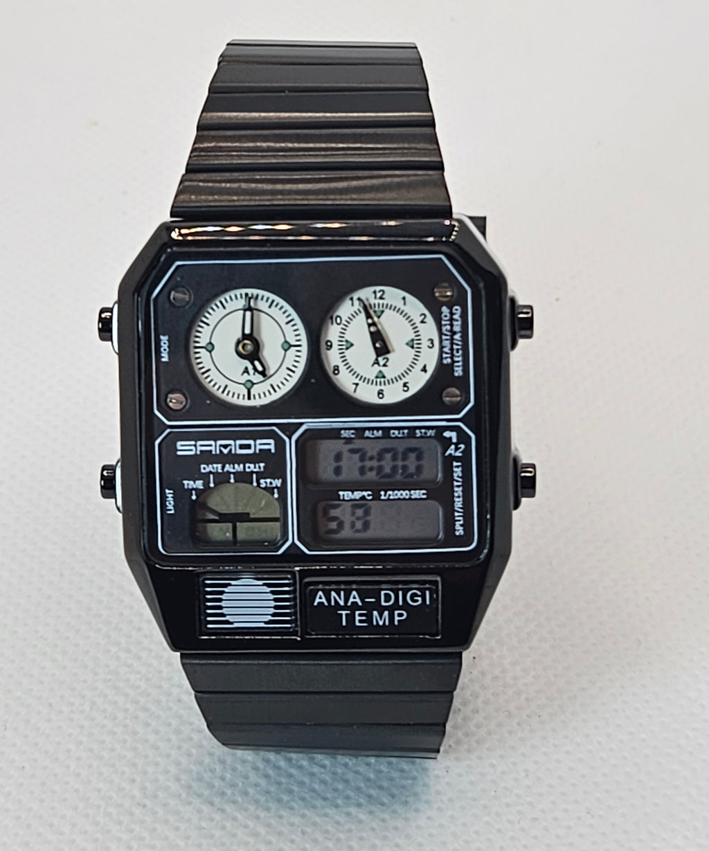 SAMDA Retro Dual-Zone Ana-Digi Temp Watch – Stealth Black Edition