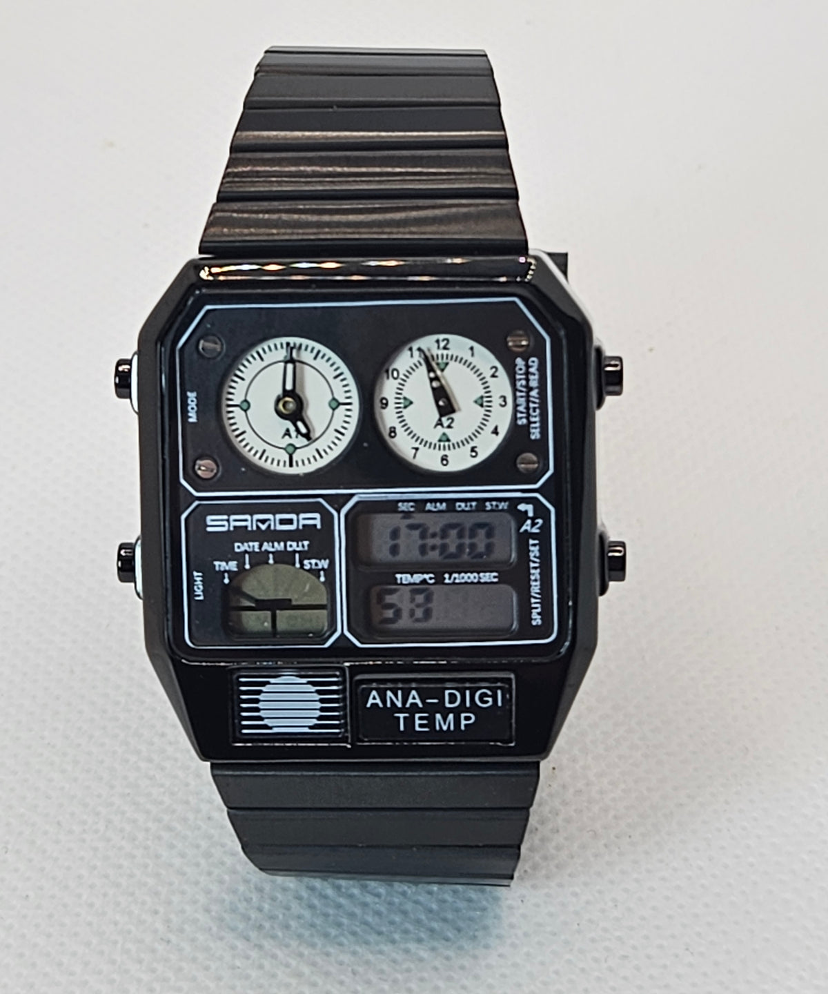 SAMDA Retro Dual-Zone Ana-Digi Temp Watch – Stealth Black Edition