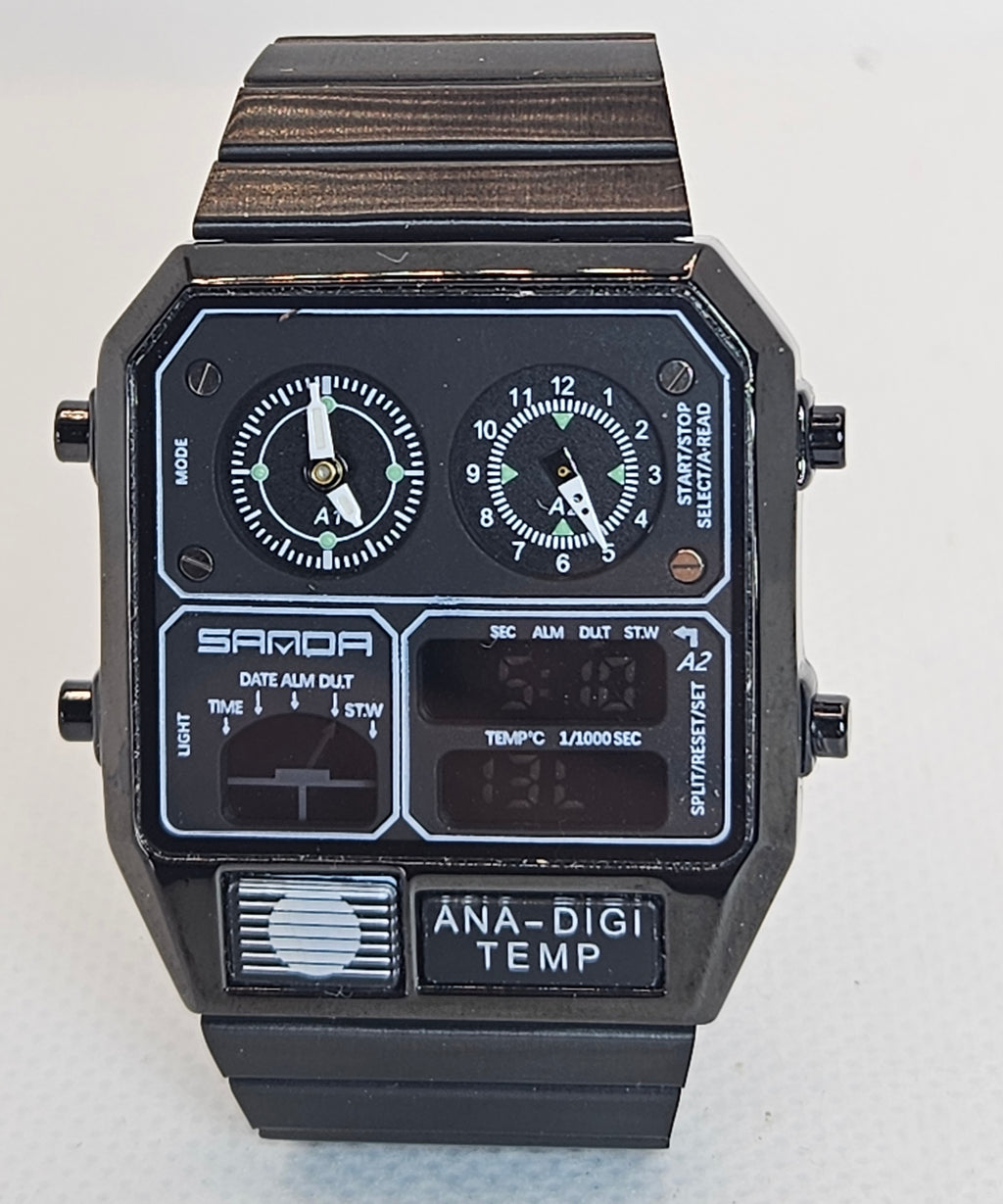 SAMDA Retro Dual-Zone Ana-Digi Temp Watch – Stealth Black Edition