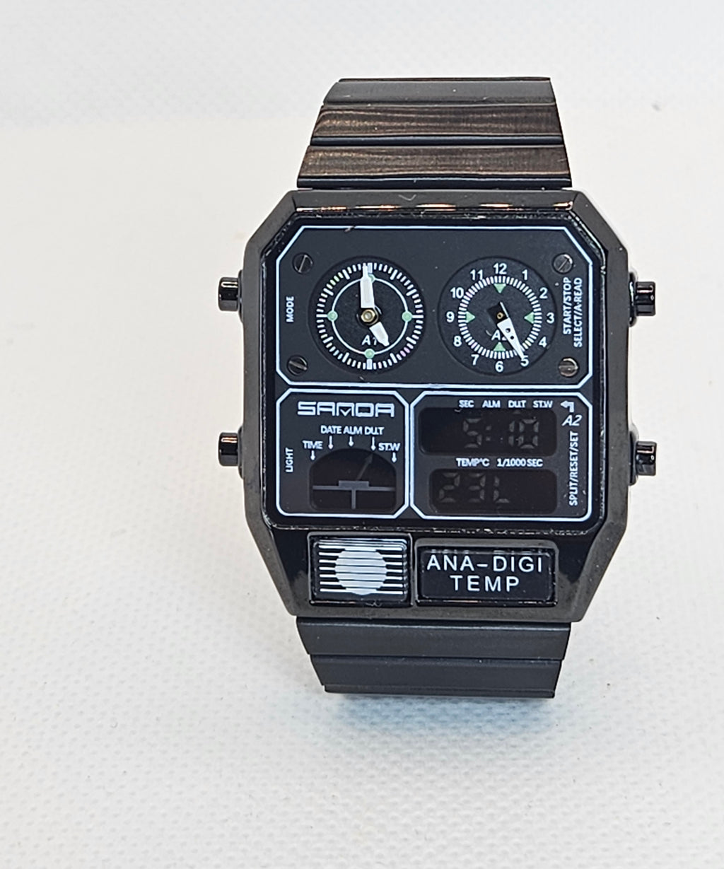 SAMDA Retro Dual-Zone Ana-Digi Temp Watch – Stealth Black Edition