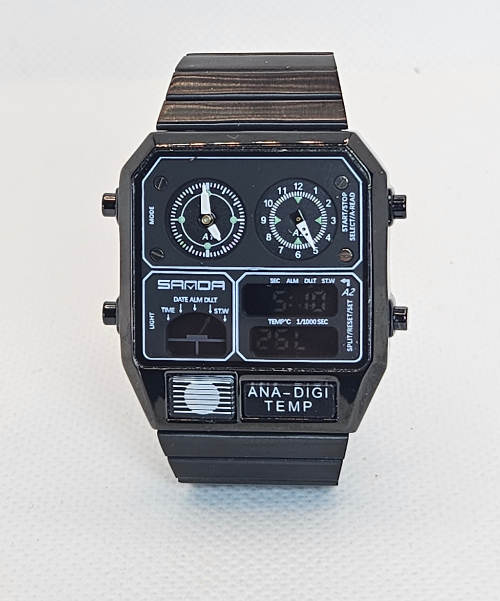 SAMDA Retro Dual-Zone Ana-Digi Temp Watch – Stealth Black Edition