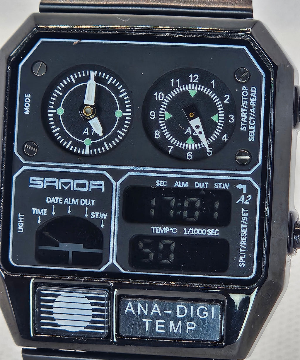 SAMDA Retro Dual-Zone Ana-Digi Temp Watch – Stealth Black Edition