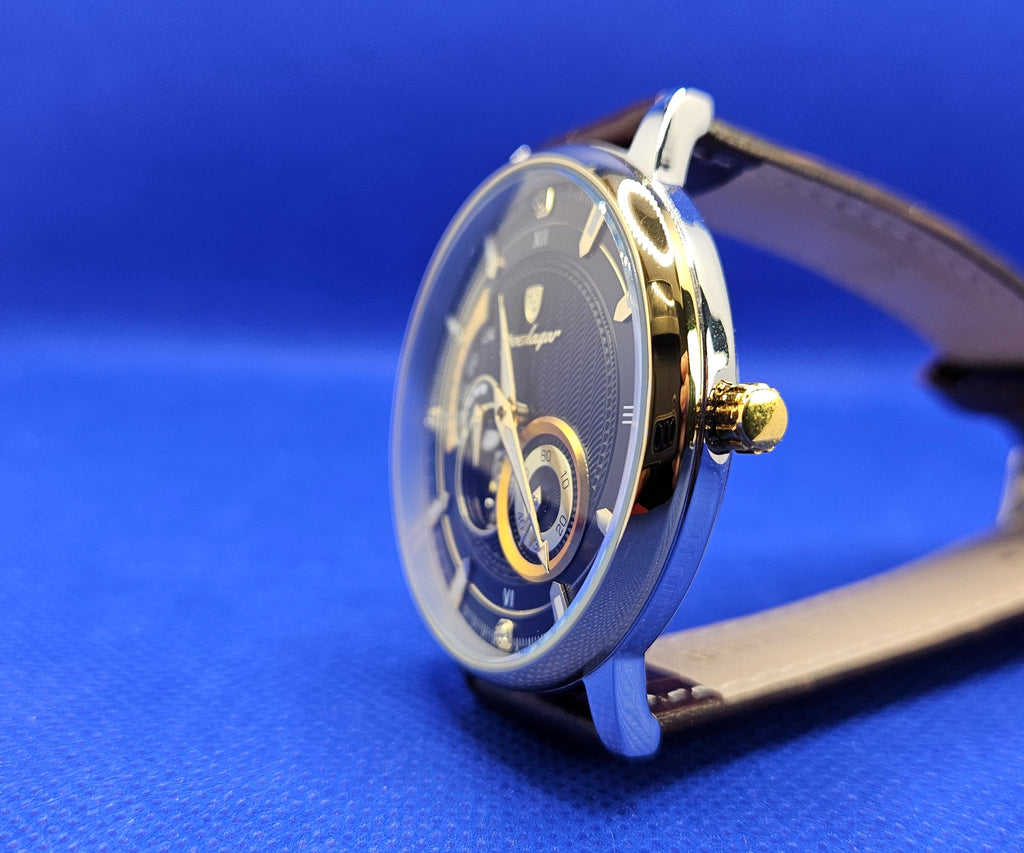 Poedagar Men's Luxury Automatic Mechanical Watch | Skeleton Dial & Brown Leather Strap (Model 1416)