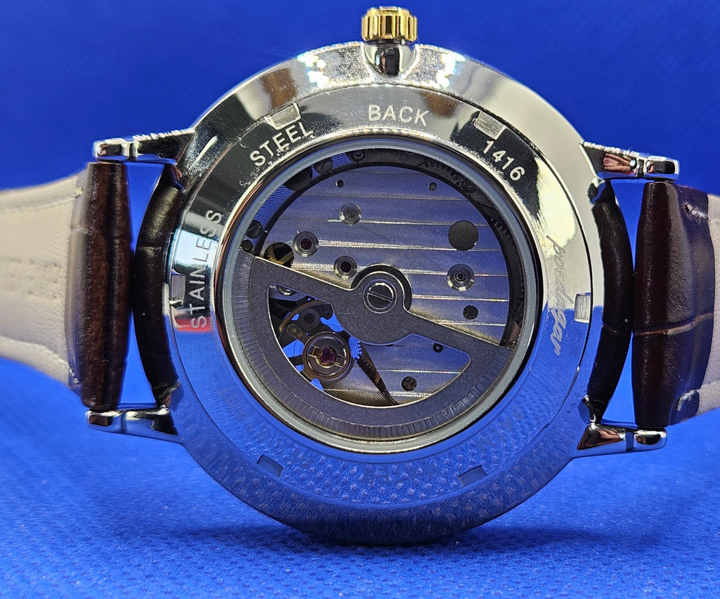 Poedagar Men's Luxury Automatic Mechanical Watch | Skeleton Dial & Brown Leather Strap (Model 1416)