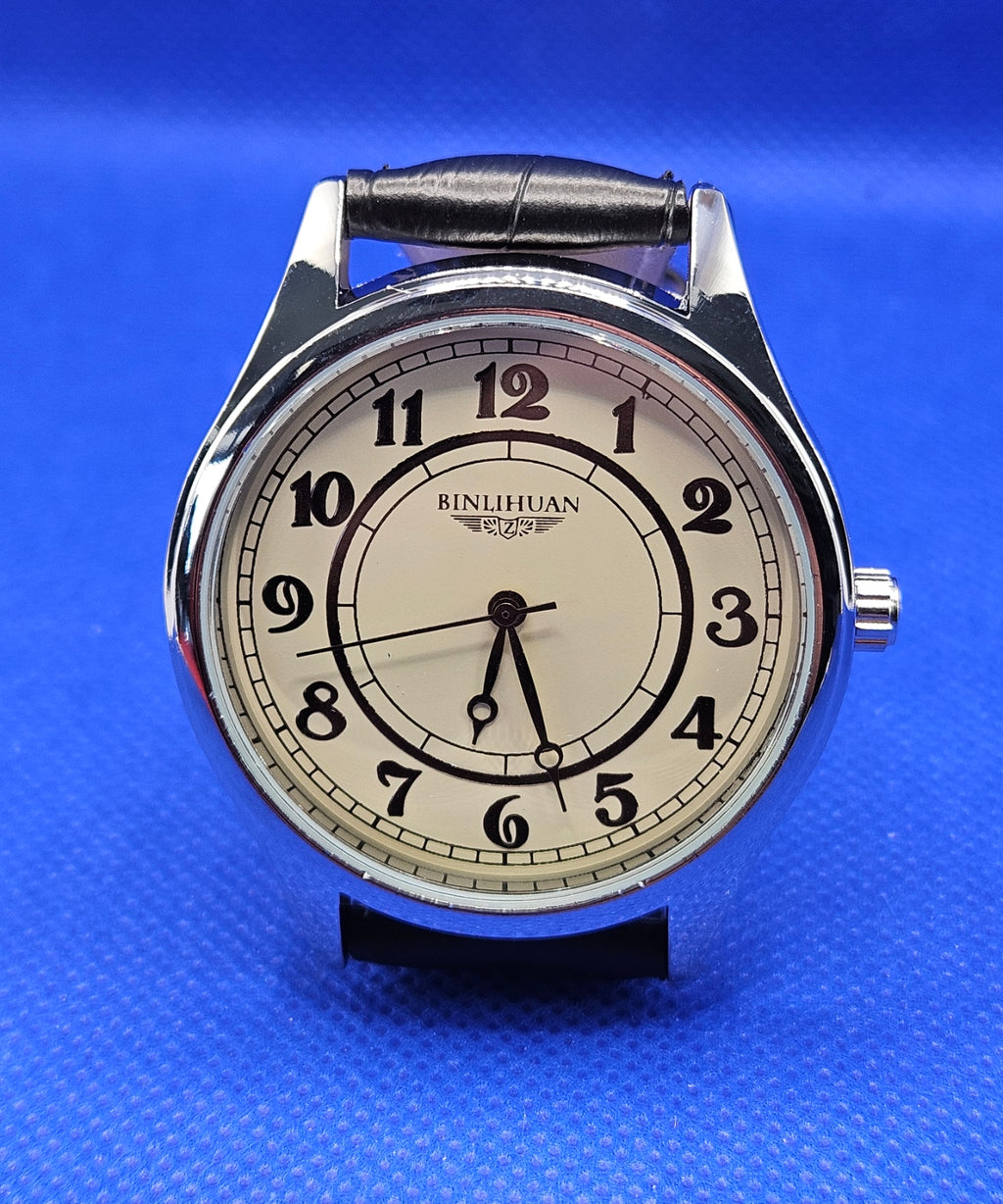 Vintage Art Deco Mens Watch | Classic Cream Dial & Leather Strap