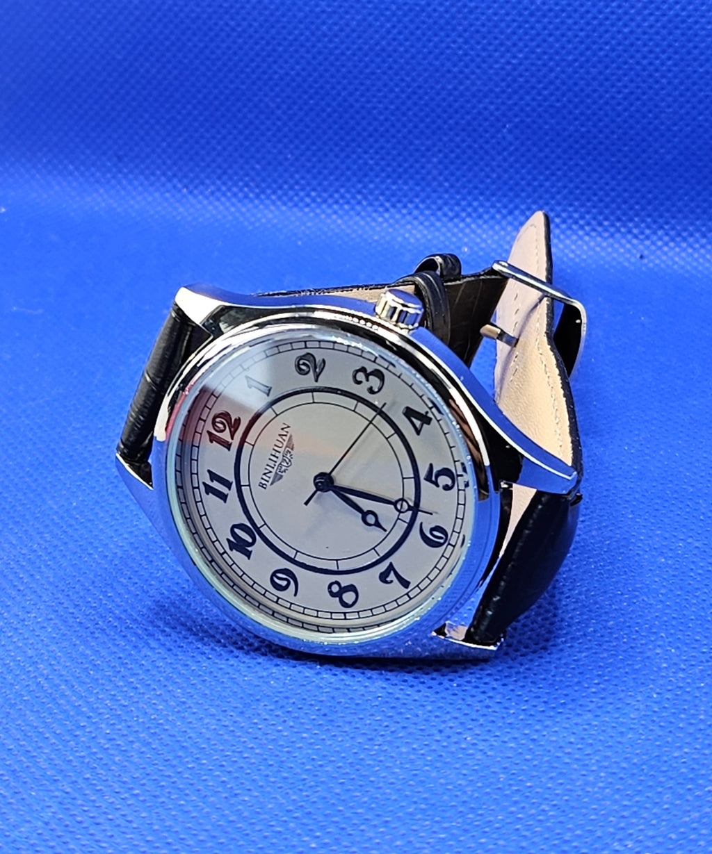 Vintage Art Deco Mens Watch | Classic Cream Dial & Leather Strap