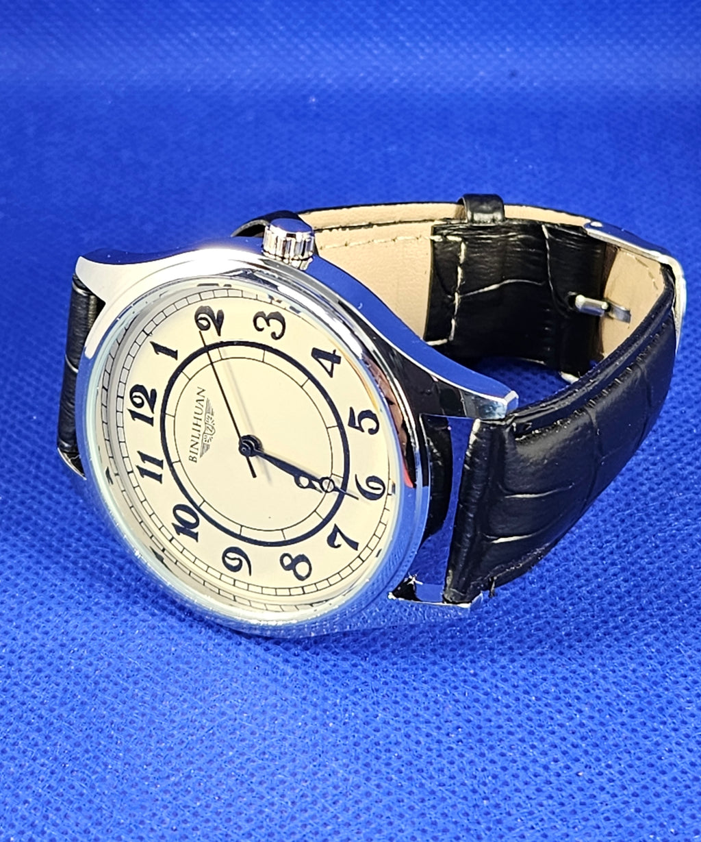 Vintage Art Deco Mens Watch | Classic Cream Dial & Leather Strap
