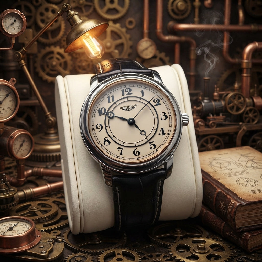 Vintage Art Deco Mens Watch | Classic Cream Dial & Leather Strap