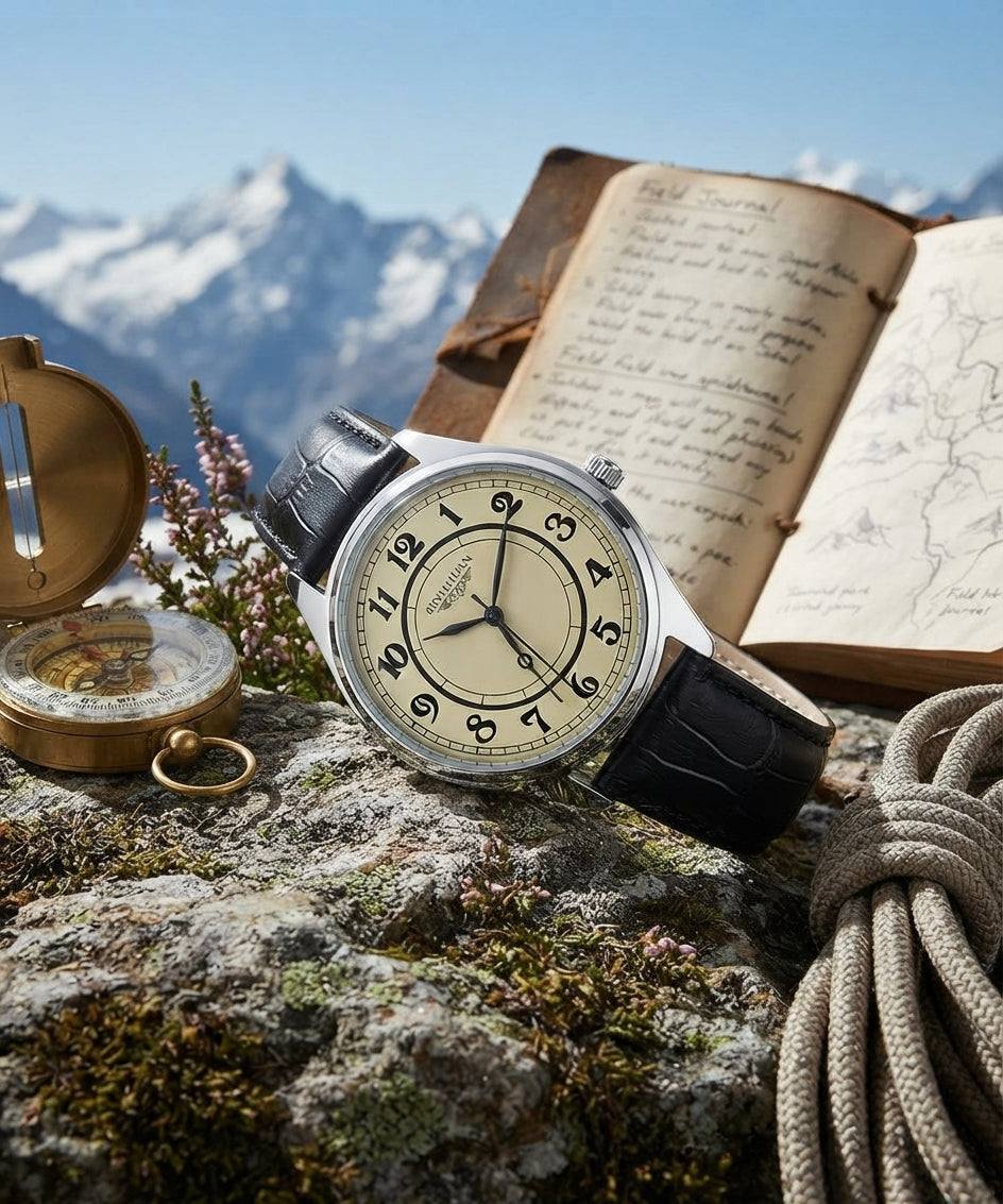 Vintage Art Deco Mens Watch | Classic Cream Dial & Leather Strap