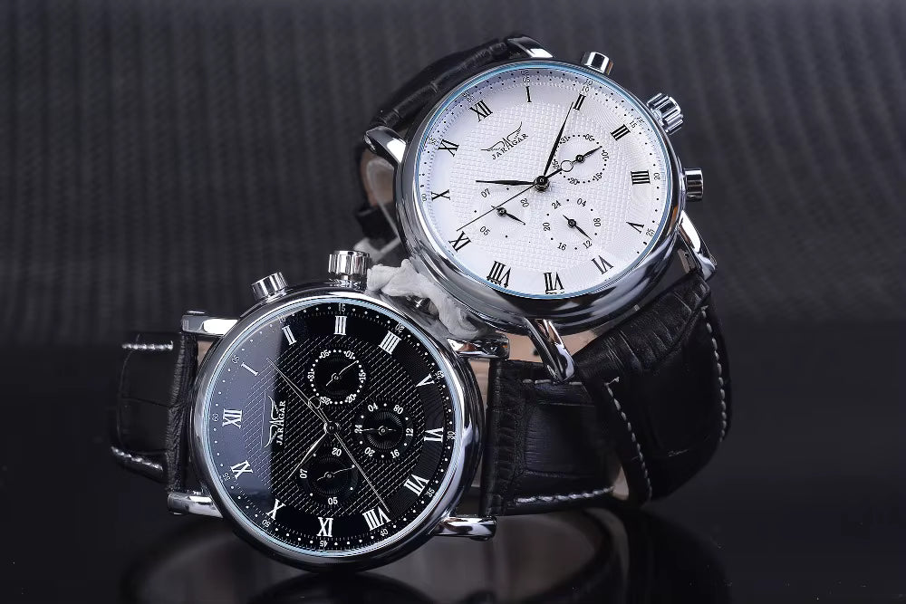 Jaragar Sport Mens Watch Black Dial Roman Numerals New Designer Style Wristwatch