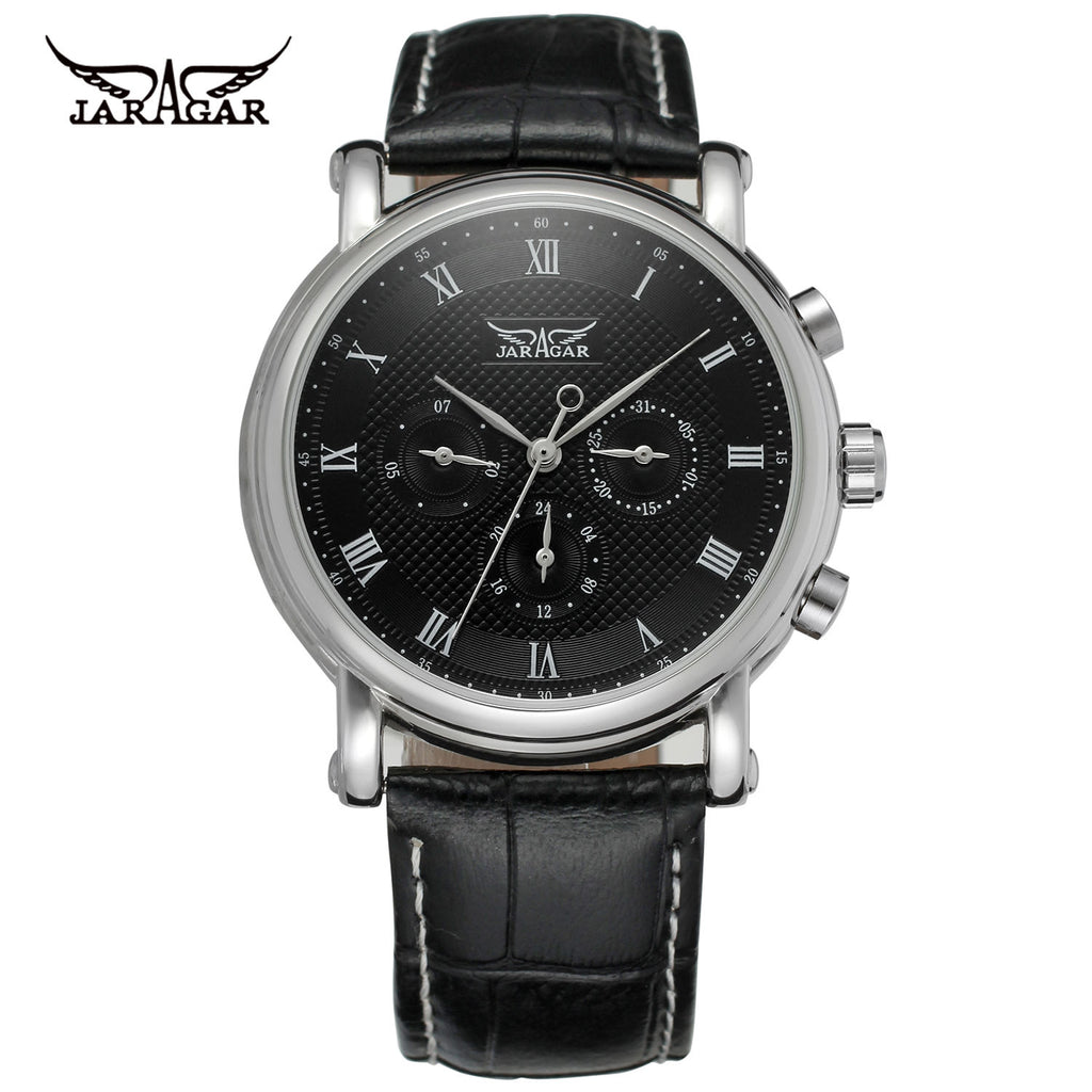 Jaragar Sport Mens Watch Black Dial Roman Numerals New Designer Style Wristwatch