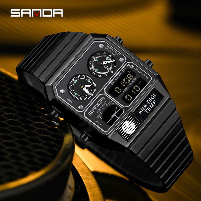SAMDA Retro Dual-Zone Ana-Digi Temp Watch – Stealth Black Edition