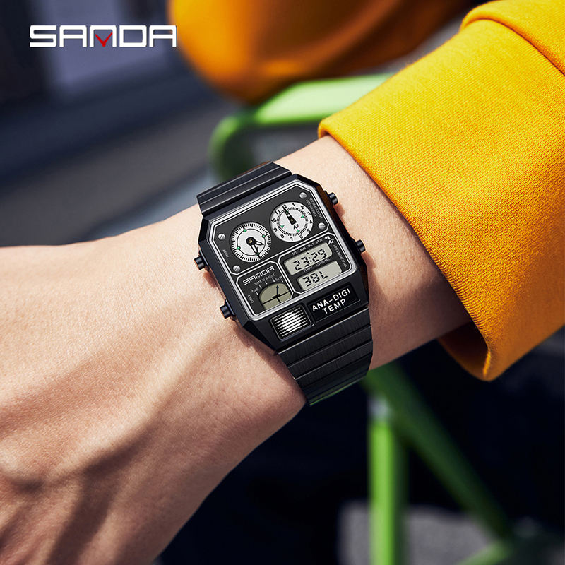 SAMDA Retro Dual-Zone Ana-Digi Temp Watch – Stealth Black Edition