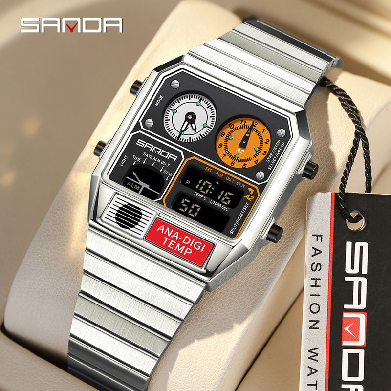 SAMDA Retro Dual-Zone Ana-Digi Temp Watch – Stealth Black Edition