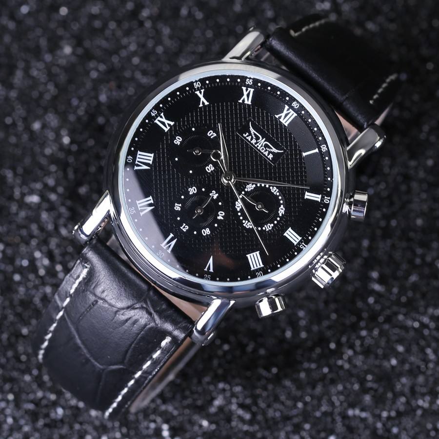 Jaragar Sport Mens Watch Black Dial Roman Numerals New Designer Style Wristwatch