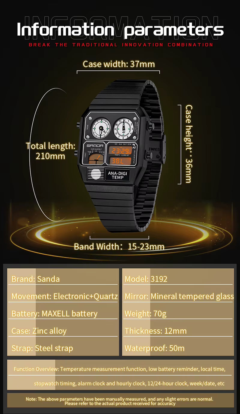 SAMDA Retro Dual-Zone Ana-Digi Temp Watch – Stealth Black Edition