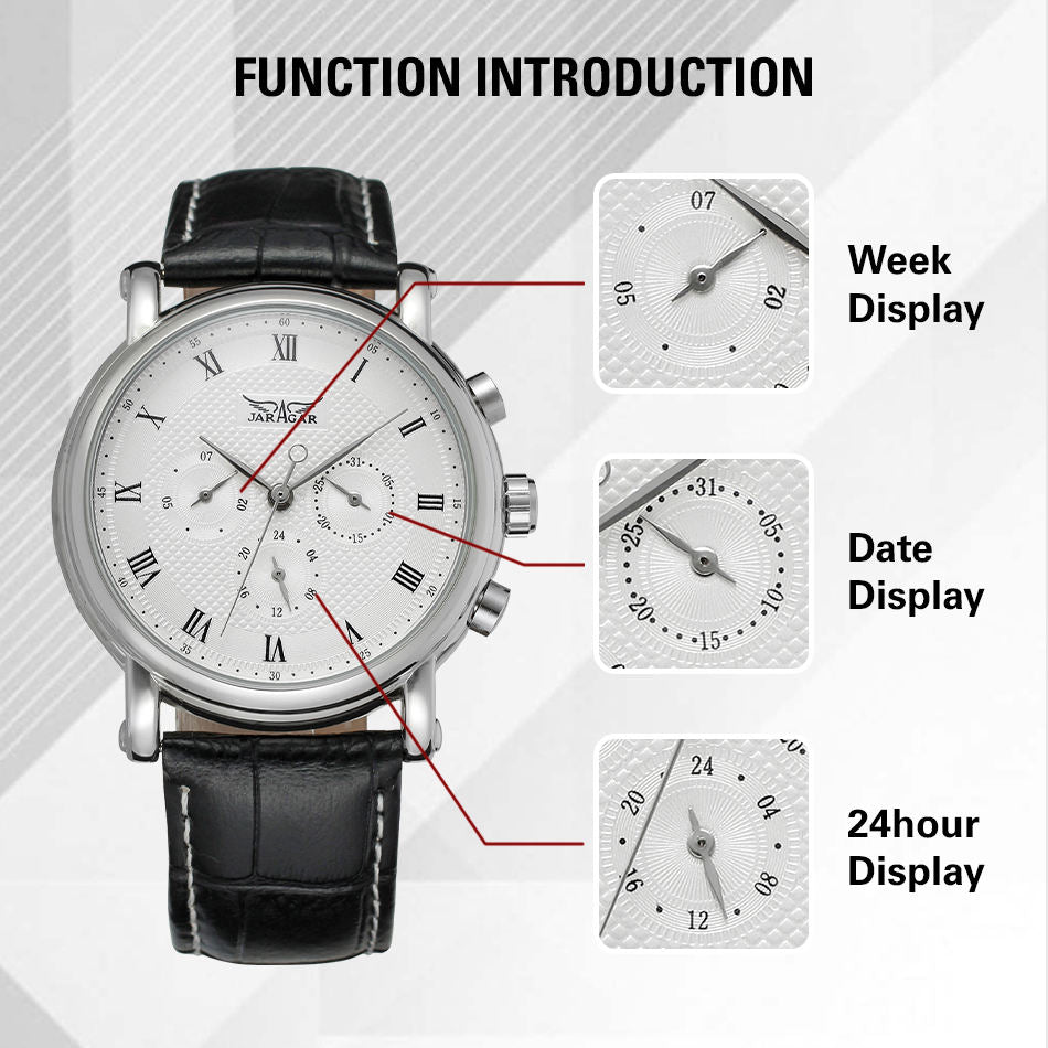 Jaragar Sport Mens Watch Black Dial Roman Numerals New Designer Style Wristwatch