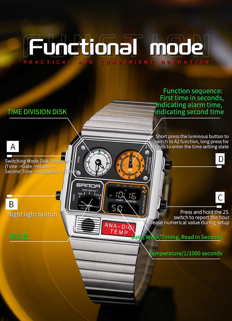 SAMDA Retro Dual-Zone Ana-Digi Temp Watch – Stealth Black Edition