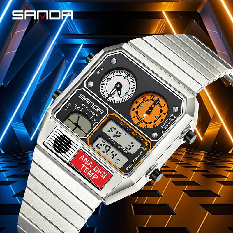 SAMDA Retro Dual-Zone Ana-Digi Temp Watch – Stealth Black Edition