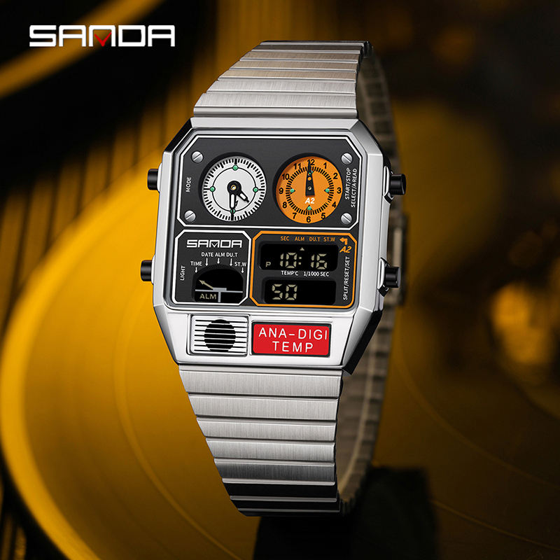 SAMDA Retro Dual-Zone Ana-Digi Temp Watch – Stealth Black Edition