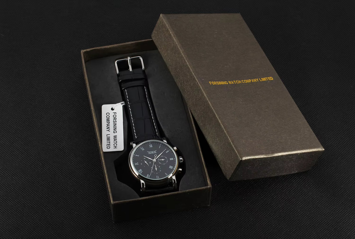 Jaragar Sport Mens Watch Black Dial Roman Numerals New Designer Style Wristwatch