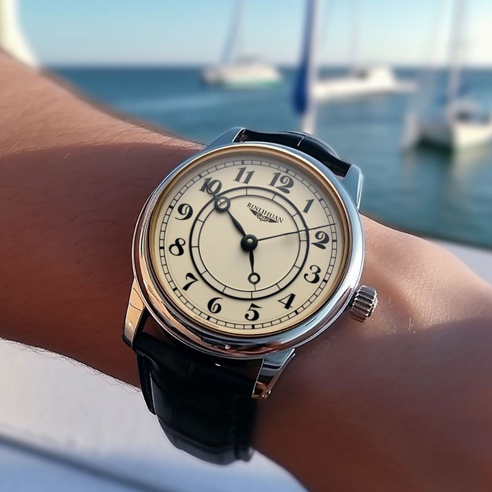 Vintage Art Deco Mens Watch | Classic Cream Dial & Leather Strap