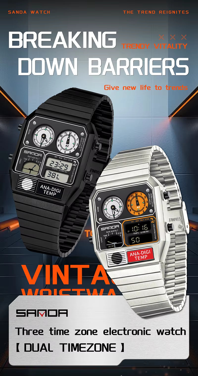SAMDA Retro Dual-Zone Ana-Digi Temp Watch – Stealth Black Edition