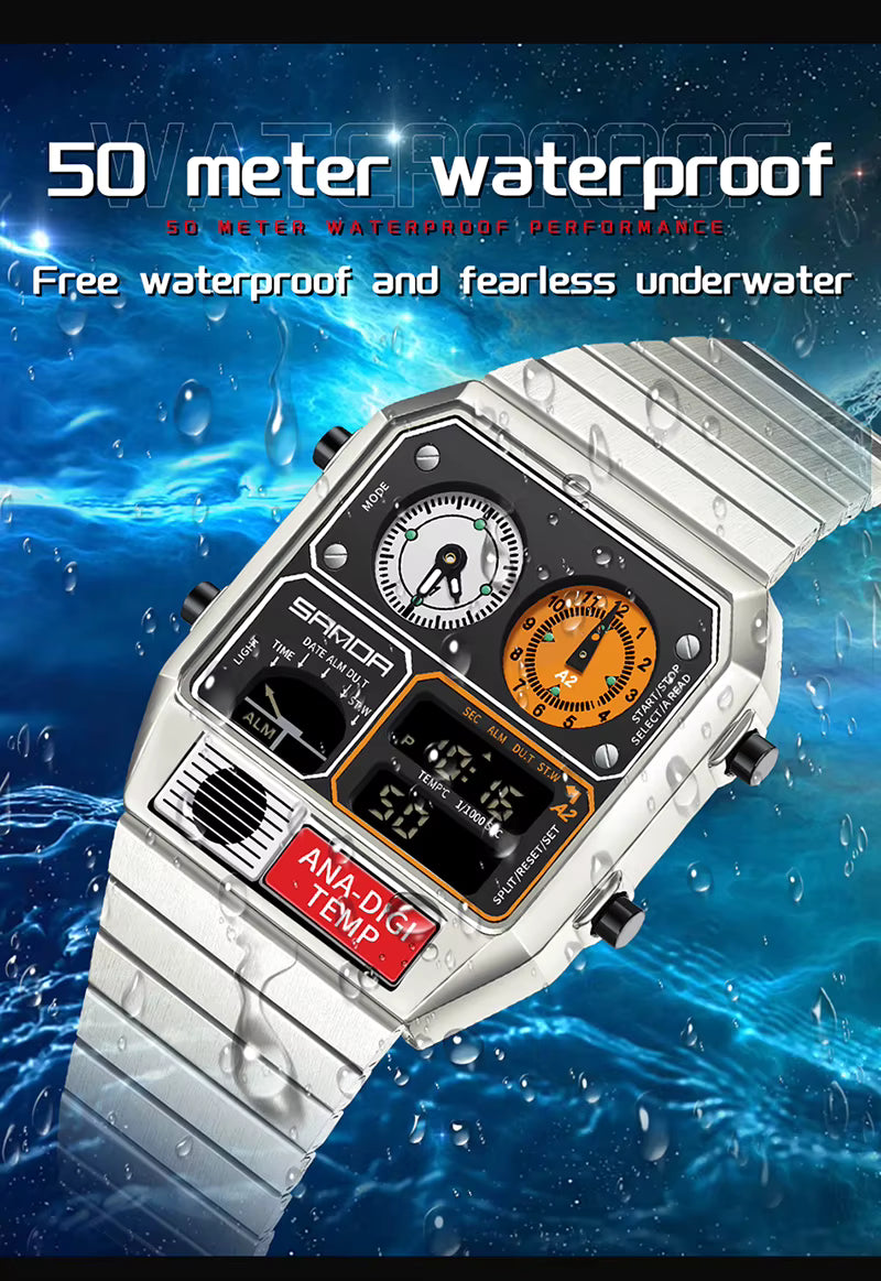 SAMDA Retro Dual-Zone Ana-Digi Temp Watch – Stealth Black Edition