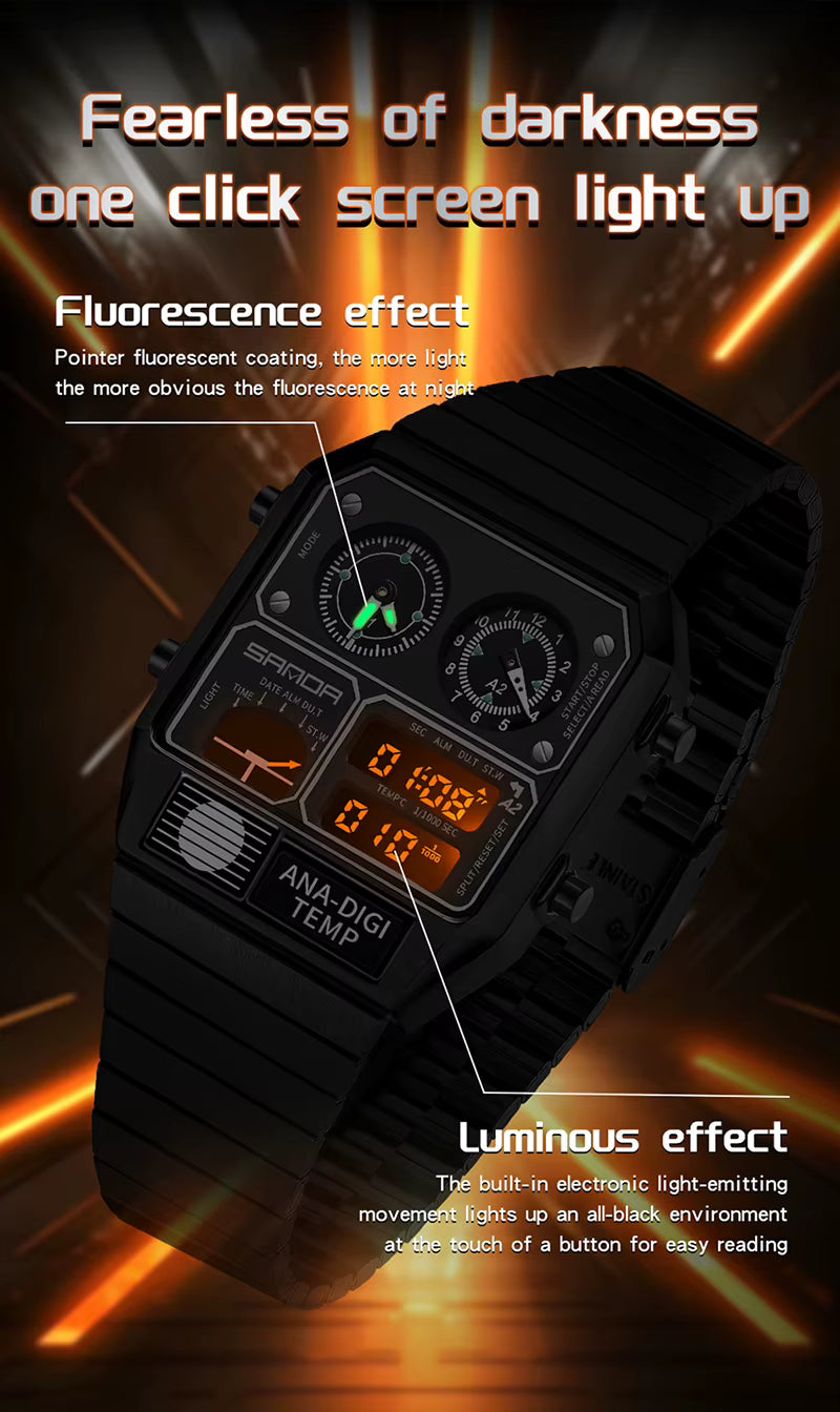 SAMDA Retro Dual-Zone Ana-Digi Temp Watch – Stealth Black Edition