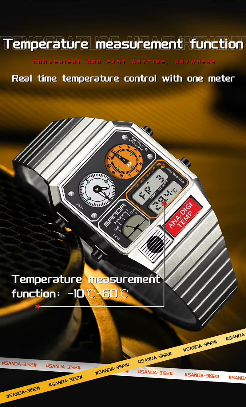 SAMDA Retro Dual-Zone Ana-Digi Temp Watch – Stealth Black Edition
