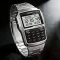 Retro Stainless Steel Digital Calculator Watch – Multifunction Chronograph with Alarm, Stopwatch, Dual Time & LED Backlight